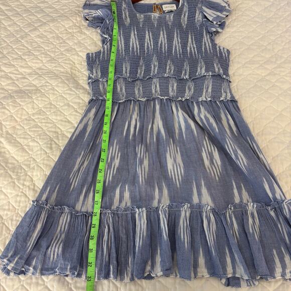 Saylor Large Zinnia Smocked Mini Dress Ikat Indigo Blue Small Flutter Sleeve - Picture 8 of 9